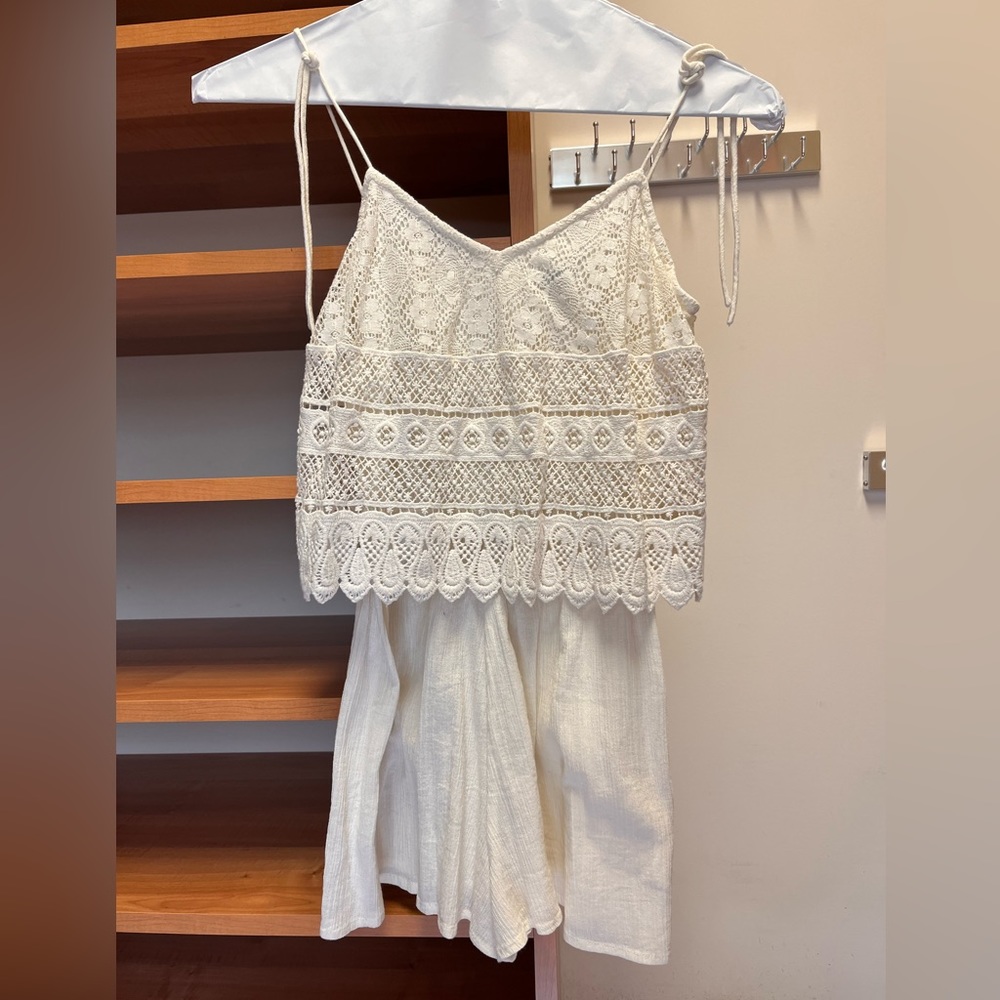 Unworn, white Topshop crochet romper, size 2